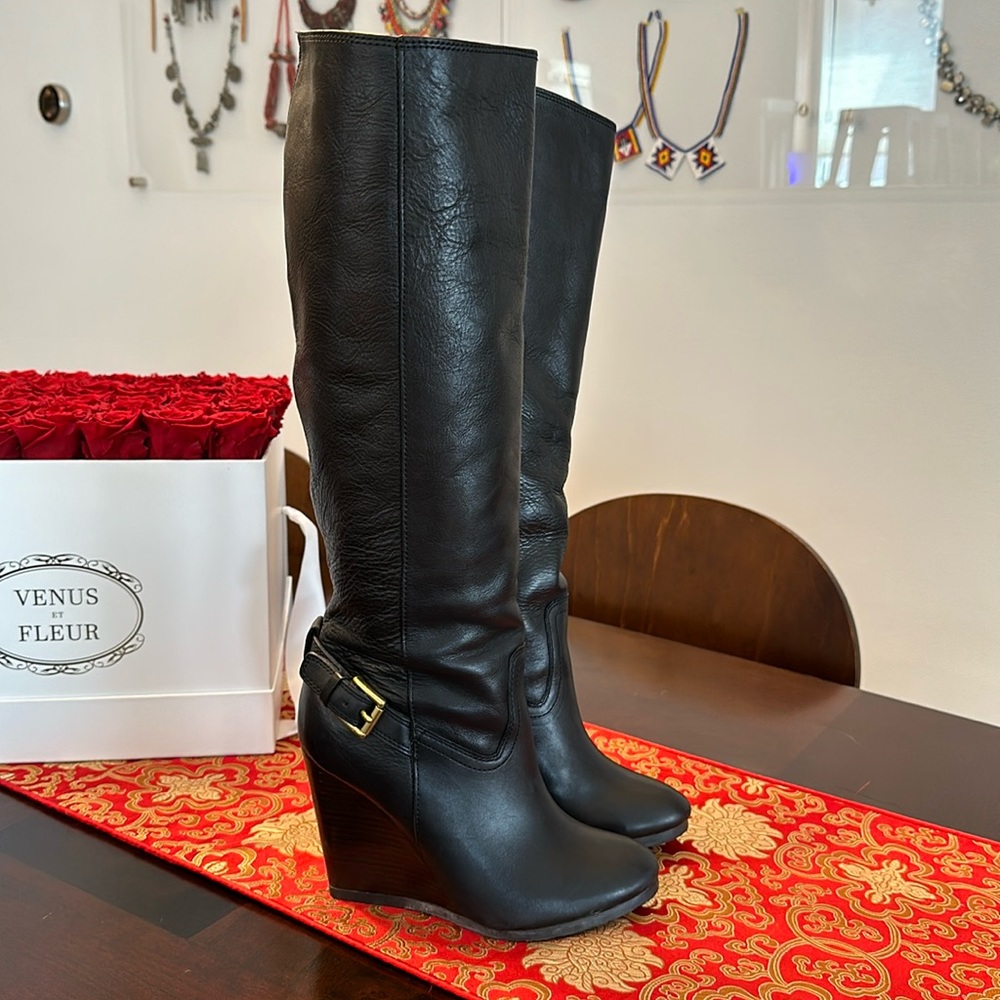 Coach “Dorothy” Wedge Leather Boots in Black - Like New - Picture 2 of 6